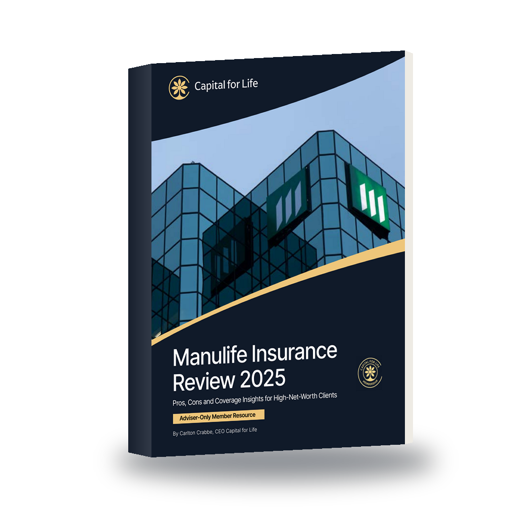 Manulife Insurance Review 2025 adviser guide by Capital for Life shown as a printed book mockup